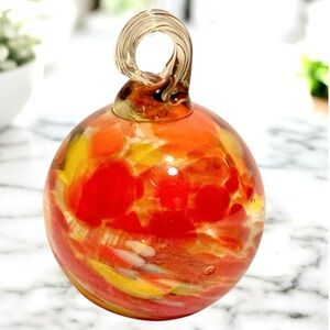 Vintage Hand Blown Studio Art Glass Orb Ball Swirl Pulled Loop Sun Catcher 4”